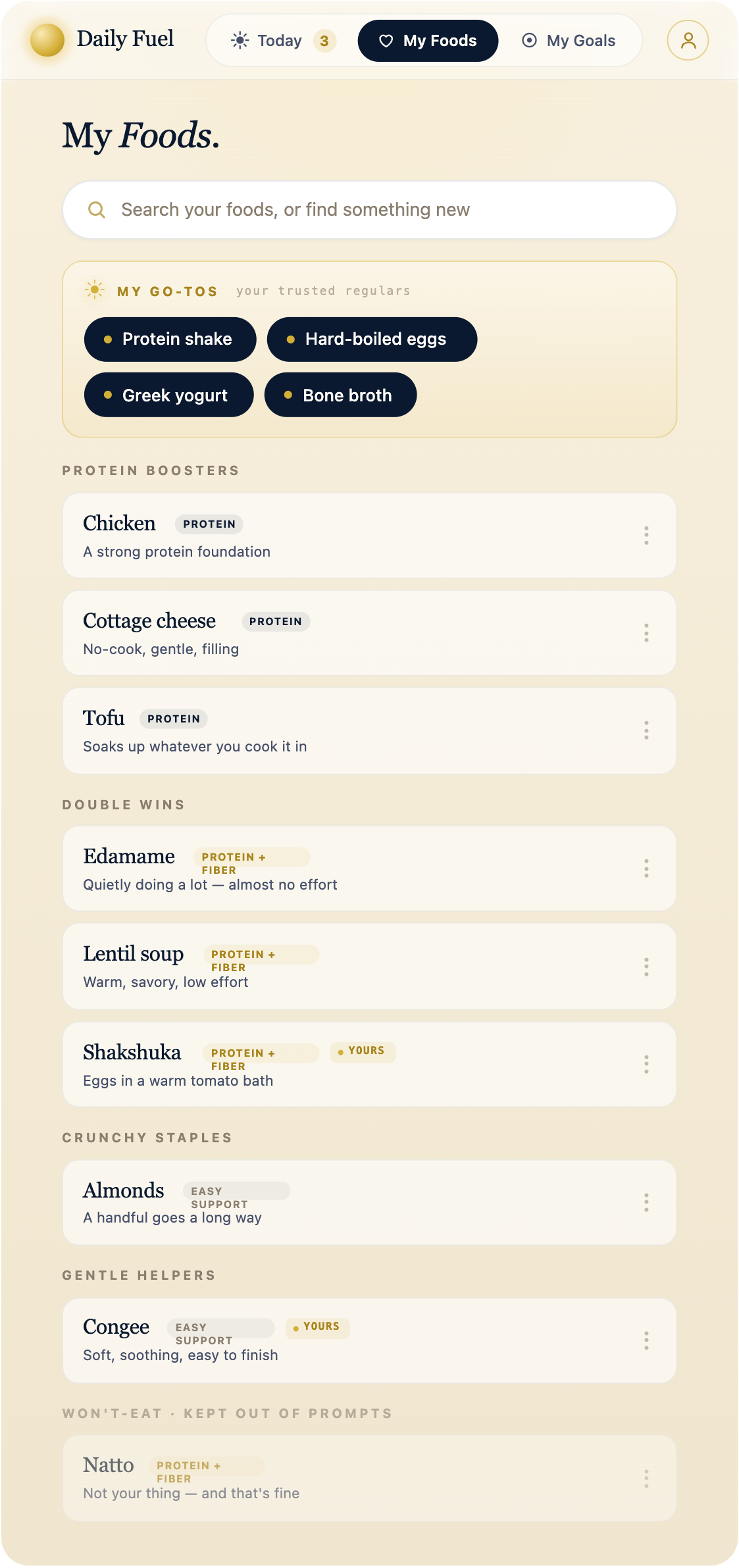 My Foods — the full categorized list