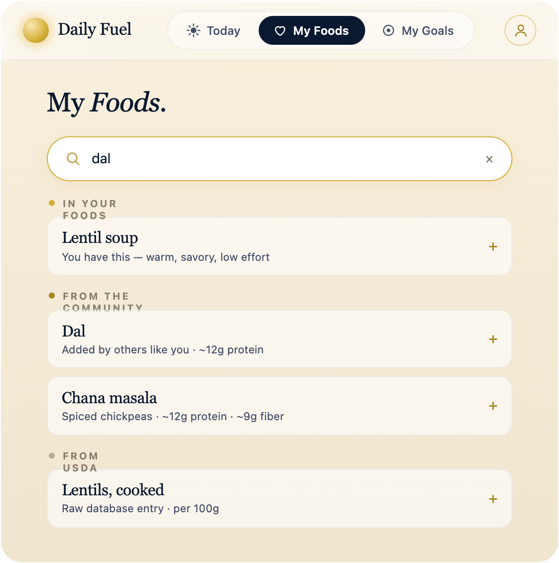 Search that surfaces your foods first